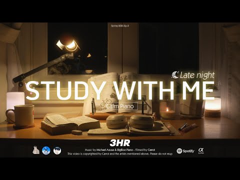 3-HOUR STUDY WITH ME | Calm Piano 🎹, Rain Sounds 🌧️| Pomodoro 50-10 | Late night🌙🌸