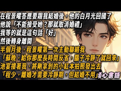 程景曜答應跟我結婚後,他的白月光回國了,他說「不能接受她?那就取消婚禮」。我等的就是這句話「好」然後轉身離開。半個月後,程景曜第一次主動聯繫我「蘇晚,給你那麼長時間反省,腦子冷靜了就回來」#小說