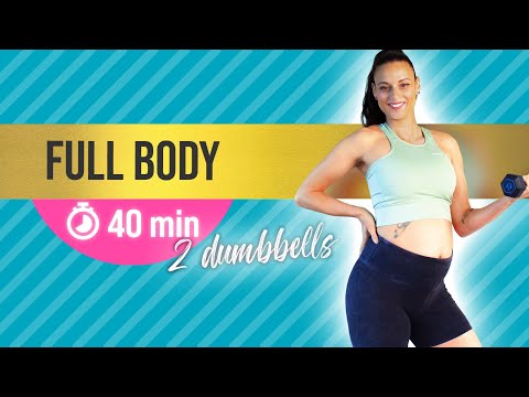 40 min FULL BODY workout (beginner & pregnancy friendly) - 2 light dumbbells, 2 full rounds, at home