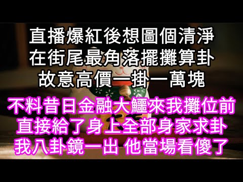 直播爆紅後想圖個清淨在街尾最角落擺攤算卦故意高價一掛一萬塊 不料昔日金融大鱷來我攤位前直接給了身上全部身家求卦我八卦鏡一出 他當場看傻#心書時光 #為人處事 #生活經驗 #情感故事 #唯美频道 #爽文