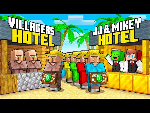 JJ and Mikey vs VILLAGERS Hotel Battle in Minecraft - Maizen