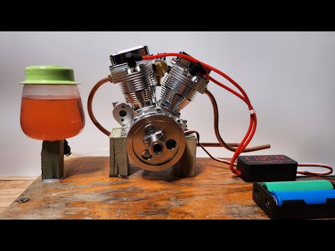 Mini V2 Engine Four- Stroke Air Test and Review - Cooled Motorcycle RC Gasoline Engine - Stirlingkit