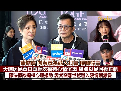 ✨足本訪問：苗僑偉 向海嵐為港人打氣💪🏻哽咽發言💬 大埔居民黃日華經宏福苑心情沉重😔望助災民回復正軌🙏🏻陳法蓉欲提供心理援助🫂愛犬突離世爸爸入院情緒爆煲｜Viu1現場實況