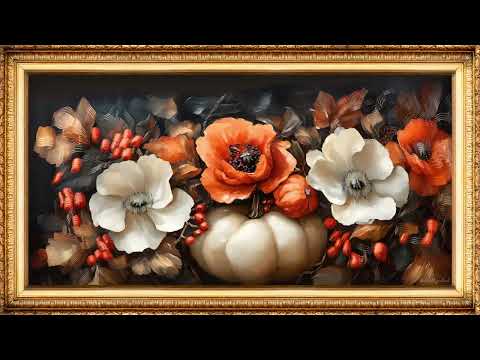 Elegant Autumn Pumpkin and Floral Art | Slideshow Art Framed Screensaver | Art for Your TV 4K  ⭐🍂🍁