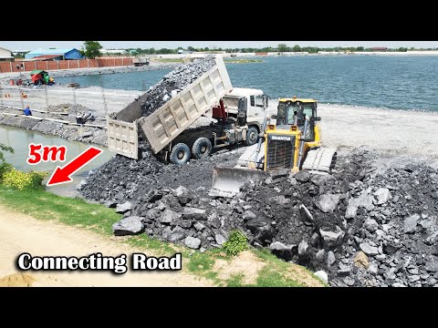 EP32.Amazing Skills Connecting Private To Public Road Operation By Dozer&Dump Truck Unloading Stones