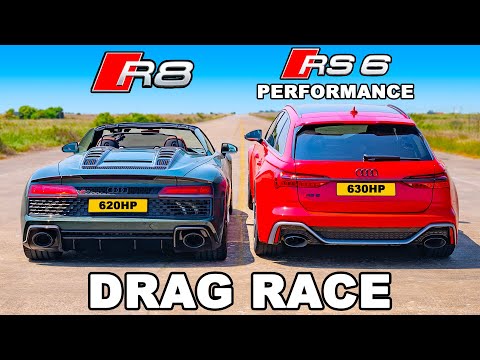 New Audi RS6 v Audi R8: DRAG RACE