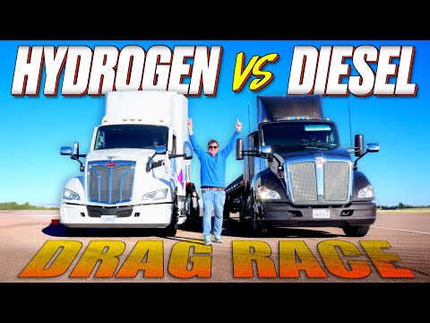 Diesel vs Hydrogen Fully-Loaded Toyota Semi Truck Drag Race!