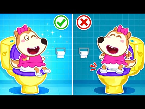 ¿De pie o sentado?🤣Cómo orinar correctamente en un baño público | Wolfoo en Español
