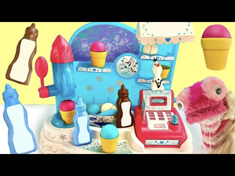 Fizzy and Phoebe Pretend Play With Frozen 2 Ice Cream Factory Cash Register