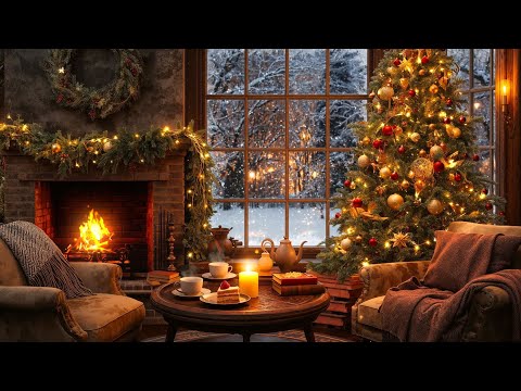 Relaxing Christmas Music by the Fireplace and Snowfall - Cozy Christmas Cabin to Relax, Sleep