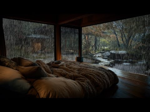 Night Tranquil Garden Rain Sounds for Sleeping | Cozy Sounds, Sleep Fast in Dark Bedroom