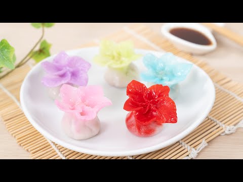 Make Flower Crystal Dumplings From Scratch | Kimchi Dumplings 花朵水晶蒸饺 天然色粉