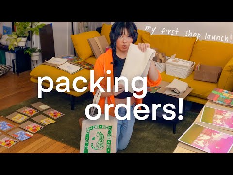 packing orders for my first shop launch! 📦 art studio vlog