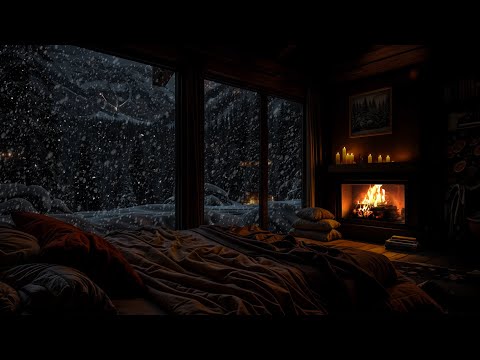 🔴Quiet Winter Night Cabin  🔥Cozy Fireside Retreat ❄️ Warm Flames & Serene Snowy Landscape