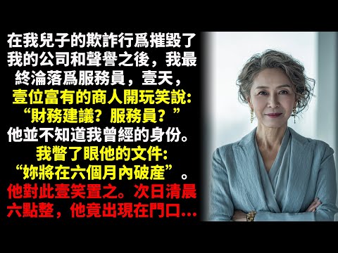 在我兒子摧毀了我的公司和聲譽之後，我最終淪落爲服務員，壹位富有的商人開玩笑說:財務建議？服務員？他並不知道我曾經的身份。我瞥了眼他的文件:妳將在六個月內破産。他對此壹笑置之。次日，他出現在門口...