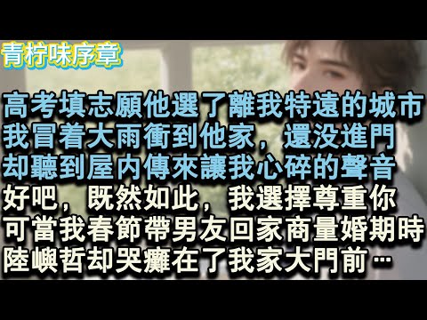 【完结爽文】高考填志願他選了離我特遠的城市，我冒著大雨沖到他家，還沒進門，卻聽到屋內傳來讓我心碎的聲音，好吧，既然如此，我選擇尊重你，可當我春節帶男友回家，商量婚期時，陸嶼哲卻哭#小说 #愛情 #故事
