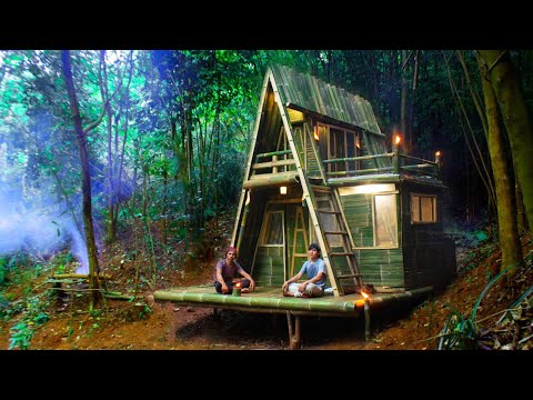 Semua dalam 1 Video! Bangun 4 Rumah Bambu di Hutan Saat Hujan Deras! 🎥🏡🌲
