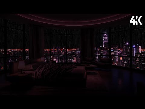 (No Ads) Moody City Rain at Night 🌧️ Cozy Dark Room Ambience for Sleep, Study & Relaxation | ASMR