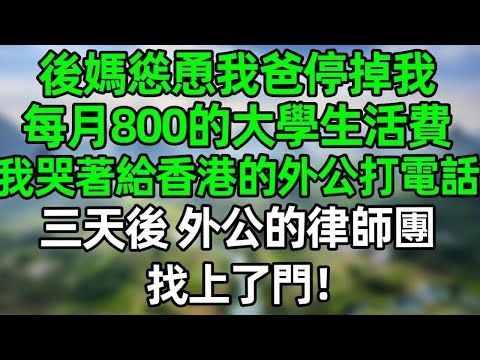 後媽慫恿我爸停掉我每月800元的大學生活費，我哭著給香港的外公打電話，三天後，外公的律師團找上了門！#深夜淺讀 #夜讀人生 #大橘講故事  #情感故事 #講故事  #幸福生活 #深夜故事