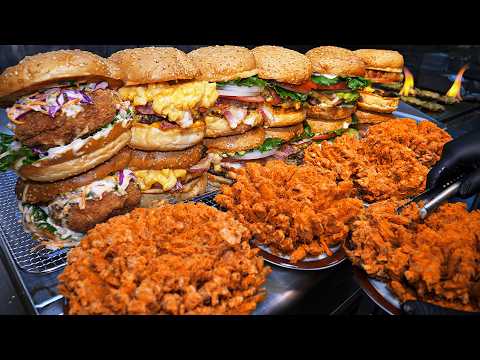 120-degree hot grill! Juicy American-style cheeseburger, fried whole onions / Korean street food