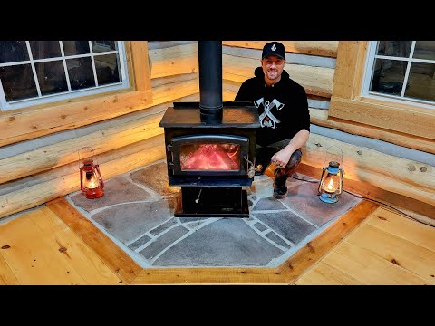 Stone Hearth Install During First Snow! + Injury Update  / Ep100 / Outsider Cabin Build