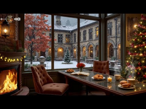Winter Café Christmas Piano Jazz ☕🎄 Cozy Winter Ambience & Fireplace Glow For Work & Focus