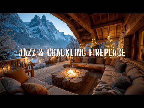 Cozy Winter Jazz & Crackling Fireplace Sounds ~ Relaxing Snowfall Cabin Ambience