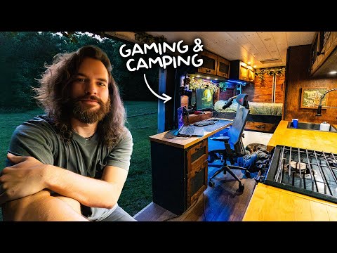 Vanlife Gaming Camping & Fishing in Mountain Forest