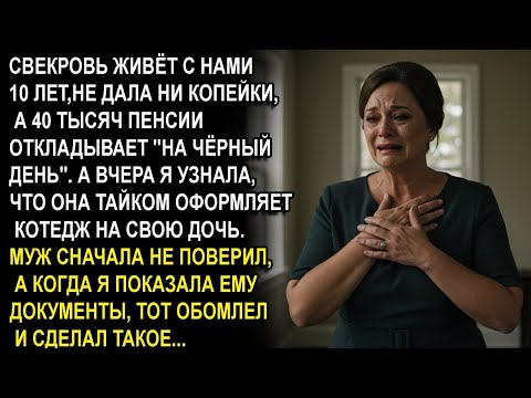 СВЕКРОВЬ 10 ЛЕТ ЖИЛА У НАС, НЕ ДАВ НИ КОПЕЙКИ.ТАЙКОМ ОФОРМИЛА КОТТЕДЖ ДЛЯ ДОЧКИ, ПОТРАТИВ ВСЮ ПЕНСИЮ