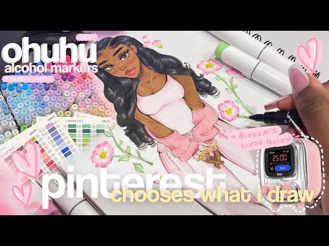 ♡🎀 pinterest decides what i draw | another divoom unboxing + draw with me using ohuhu's markers🫧🎧‧₊˚
