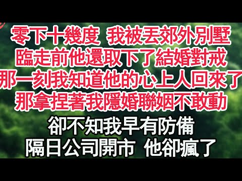 零下十幾度 我被丟郊外別墅，臨走前他還取下了結婚對戒，那一刻我知道他的心上人回來了，那拿捏著我隱婚聯姻不敢動，卻不知我早有防備，隔日公司開市 他卻瘋了【顧亞男】【高光女主】【爽文】【情感】