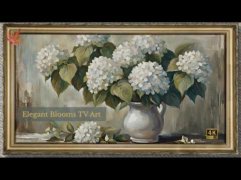 FREE TV ART AMBIENT SCREENSAVER BACKGROUND FRAMED HYDRANGEA FLORAL PAINTING NO SOUND WALLPAPER 4K
