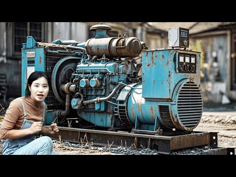 💡天才女孩修复大型废弃发电机组，烧坏了好多零件不能用，修好后动力如初！Genius girl repaired a large abandoned generator set  林果儿