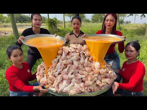 Amazing cooking deep fried chicken and stir fried rice with egg yolk recipe