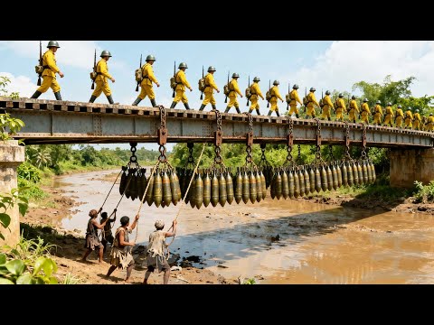 Japanese elite soldiers march out,Eighth Route Army places bombs under the bridge, killing 1000 Japs
