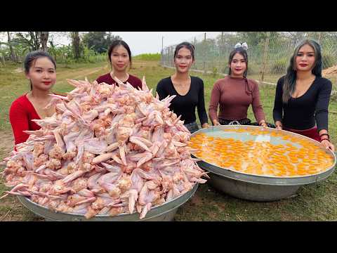 Amazing cooking deep fried crispy chicken wing and deep fried egg recipe