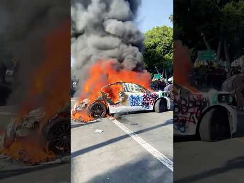 Waymo Robot Taxis Set on Fire in L.A. Protests