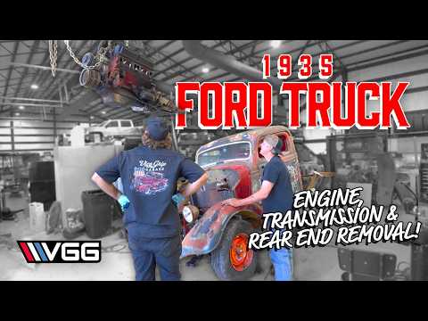 Engine, Transmission, rear suspension REMOVAL (IT'S SO BAD) - Plus 9" Rear! | 1935 Ford Hotrod Build