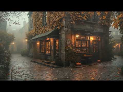 Bookstore Café Ambience in Rainy Victorian London Street | Autumn Dark Academia for Study, Focus