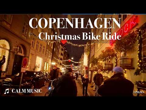 🚲 Copenhagen After Dark in December | Bike Ride with Soft Christmas Music | 4K