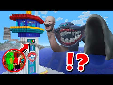 JJ and Mikey BIGGEST Paw Patrol Tower vs THALASSOPHOBIC and SEA EATER in Minecraft - Maizen