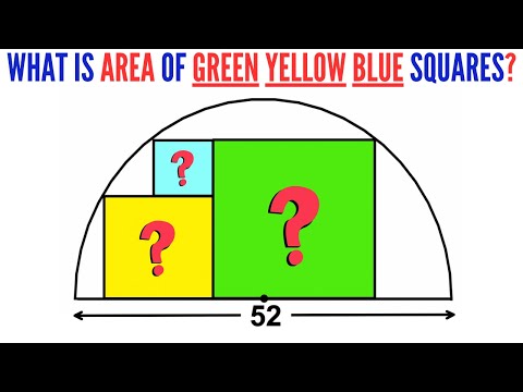 Can you find area of Green, Yellow, and Blue squares? | (Semicircle) | #math #maths #geometry