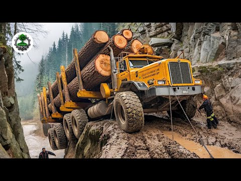 Extreme Dangerous Heavy Logging Truck Driving Skill | Fastest Chainsaw Cutting Tree Machines #3