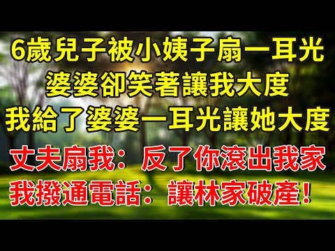 6歲兒子被小姨子一耳光扇出血，婆婆卻笑著讓我大度，我直接給了婆婆一耳光讓她大度，丈夫扇我：反了你 滾出我家，我轉身簽離婚協議撥通電話：讓林家破產！婆家當場懵逼！#生活經驗 #人生感悟 #故事分享