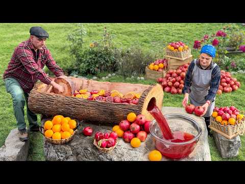 Making Pomegranate Juice With a Giant Wooden Press
