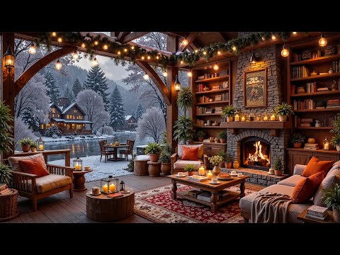 Forest Cafe Jazz Playlist ❄️ Cozy Winter Coffee Porch Ambience with Smooth Jazz Music For Great Mood
