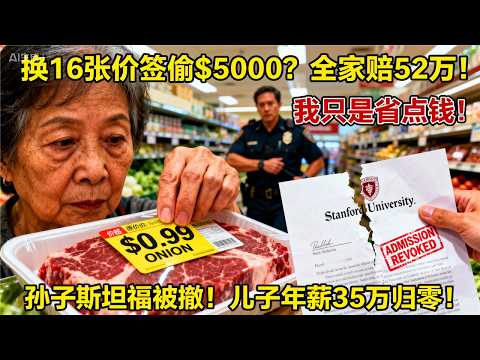 70岁华人奶奶超市换16张价签偷$5千被抓，孙子斯坦福录取被撤，儿子年薪35万被遣返，一家赔$52万！