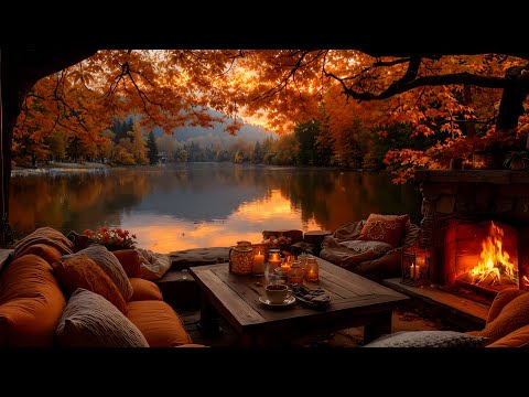 Warm Autumn Afternoon by the Lake ๐ | Gentle Piano and Crackling Fire for Relaxation