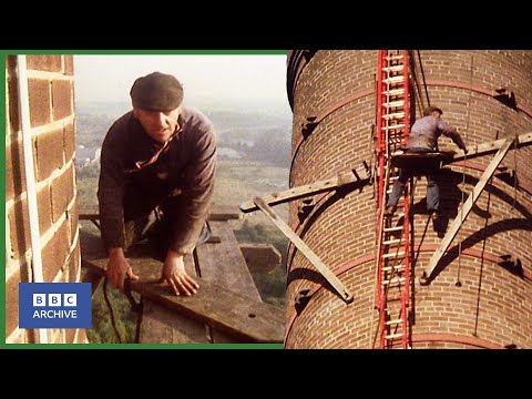 1982: FRED DIBNAH shows HOW to erect a CHIMNEY SCAFFOLD at 200 feet! | Fred | 1980s | BBC Archive