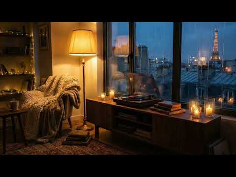 Rainy Paris Night from My Apartment 🕯️ Slow Jazz Piano for Sleep & Relaxation | Eiffel Tower View